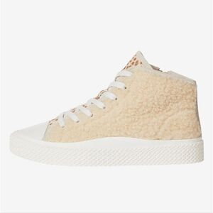 New Dolce Vita Veola Plush tan beige wool fuzzy high top sneakers